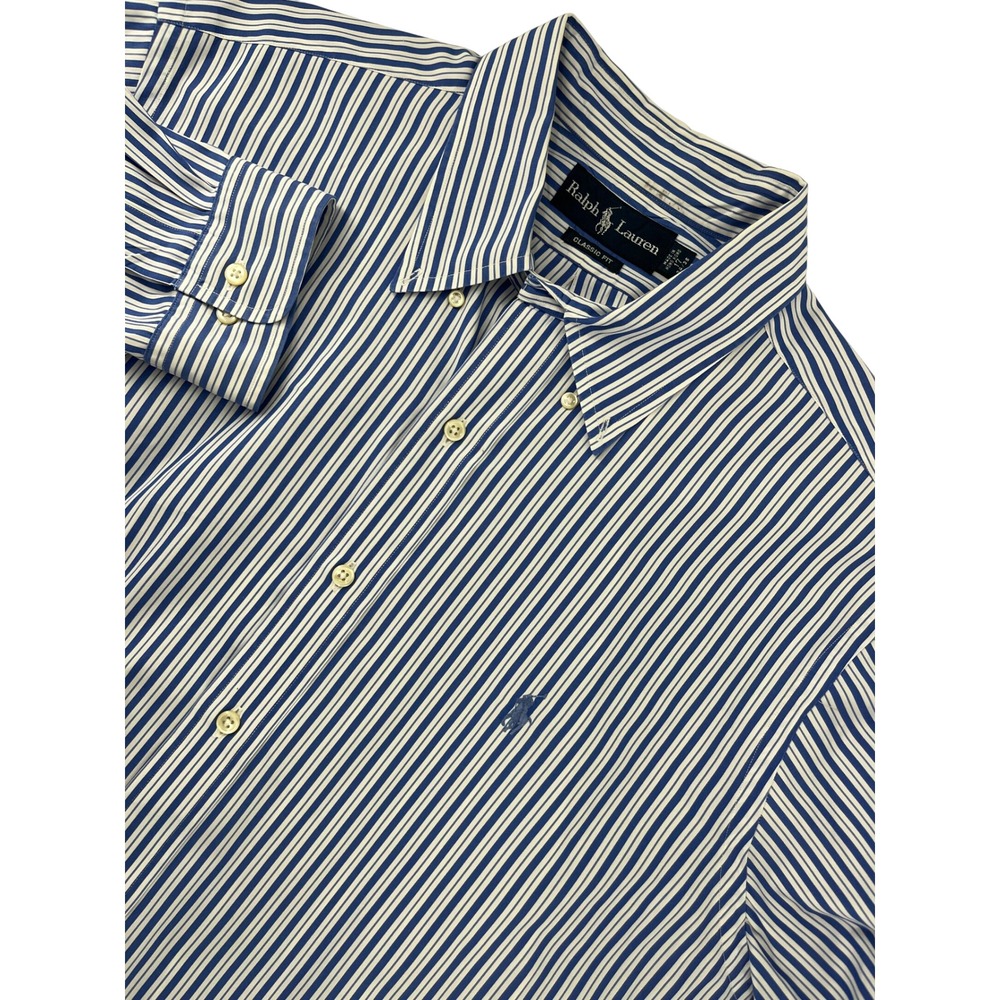 Ralph Lauren Classic Fit Striped Button Down Shirt Mens Blue White 17 34 35